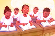Kenianische Schüler sitzen in einem Klassenzimmer