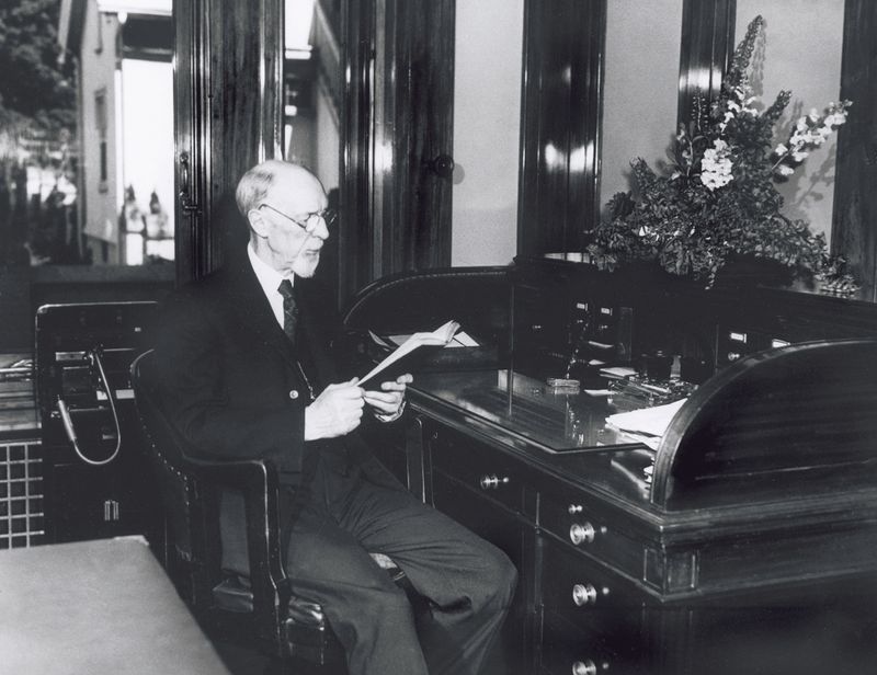 President George Albert Smith sitting at a desk in his office. Teachings of Presidents of the Church: George Albert Smith (2011), xxxviii