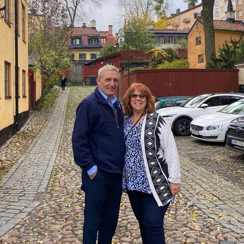 author and her husband as senior missionaries in Sweden