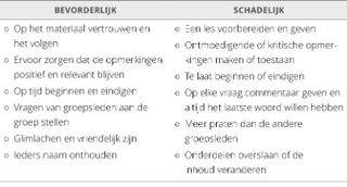 tabel, bevorderlijke en schadelijke dingen