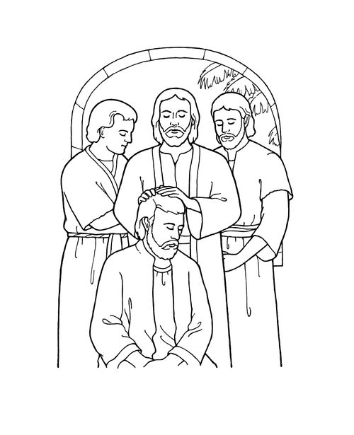 A black-and-white illustration of Christ ordaining his Apostles as He organized the Church when He was on the earth.