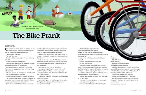 Story PDF with images of boys at a park with bicycles