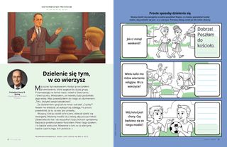 Plik PDF z zadaniami pokazuje dwie dziewczynki rozmawiające, dziewczynkę podnoszącą rękę w szkole i dwóch rozmawiających chłopców