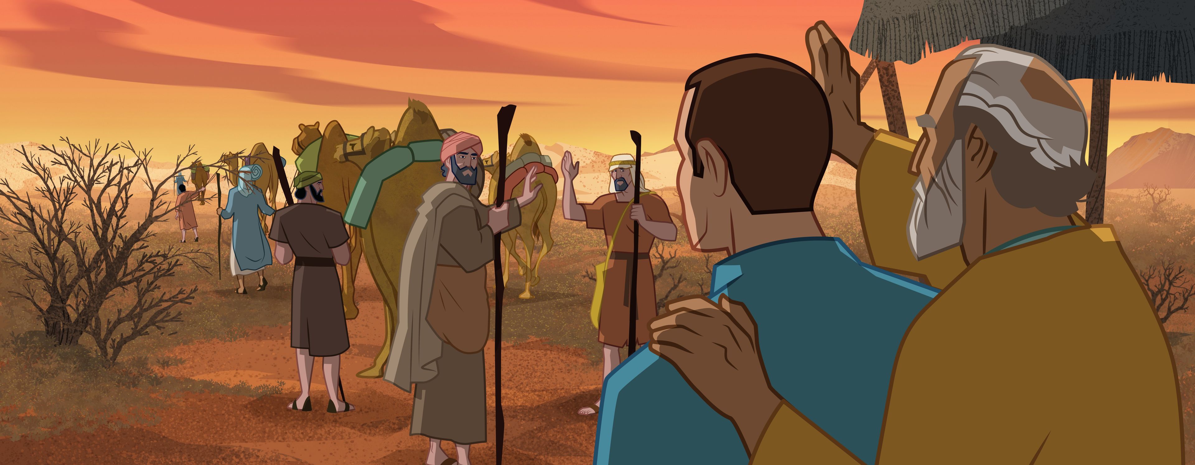 Illustration of Jacob sending his sons to Egypt. Genesis 42:1–4
