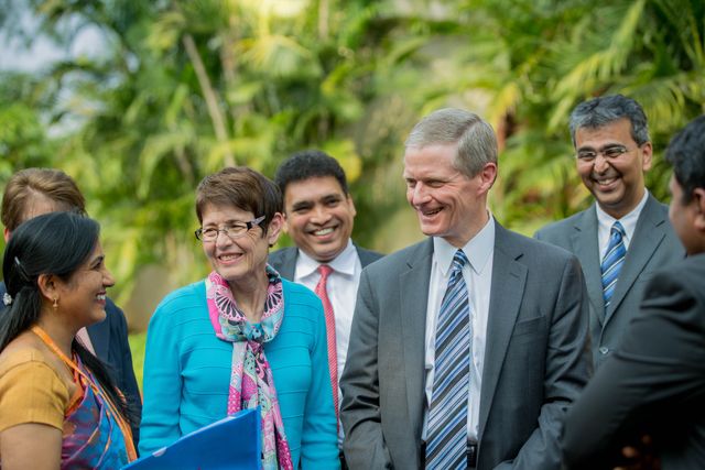 David A. Bednar attends an FSY meeting in India in May 2018.