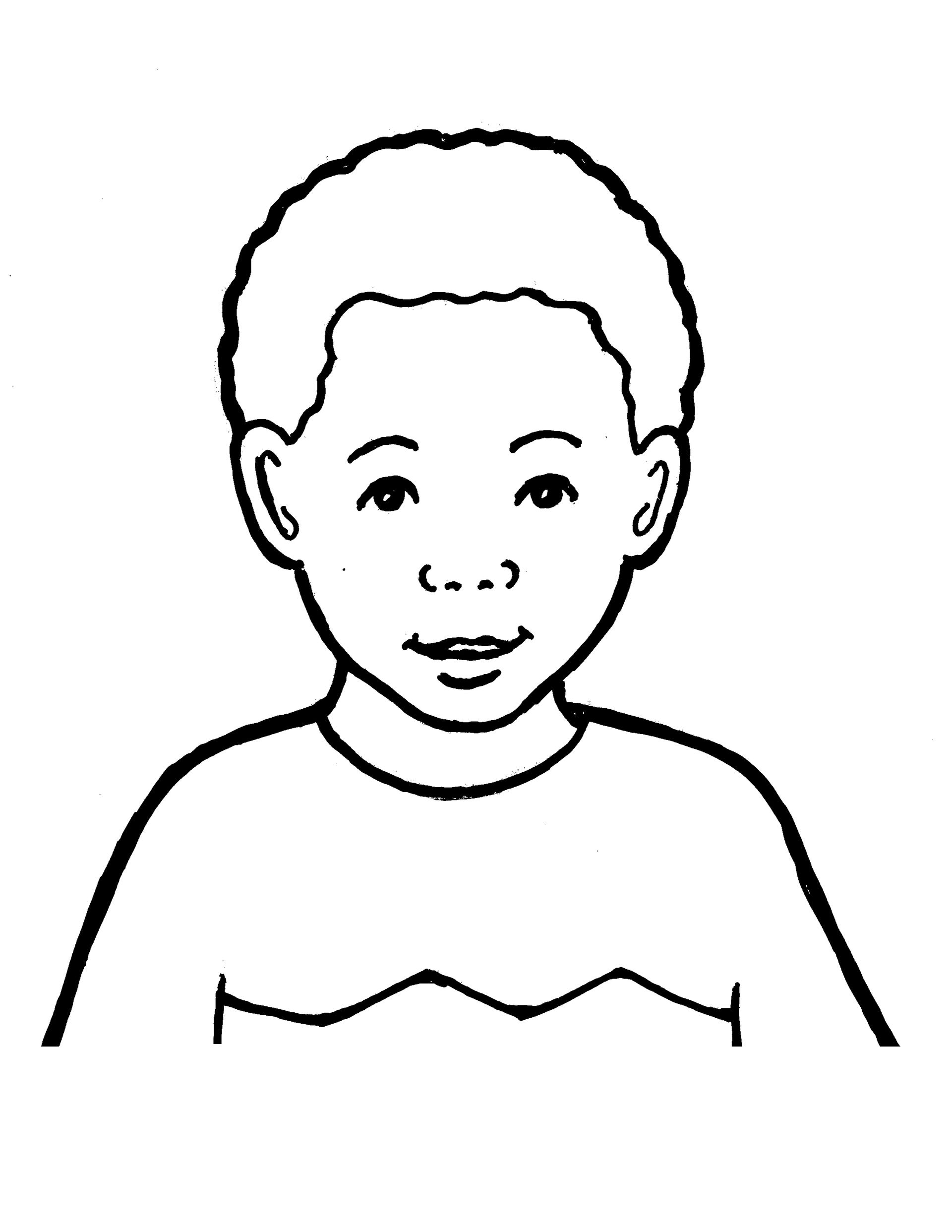 A line drawing of a Primary boy wearing a shirt with a zigzag pattern.