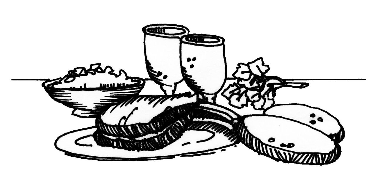 An illustration of Passover foods by Sherry Meidell.