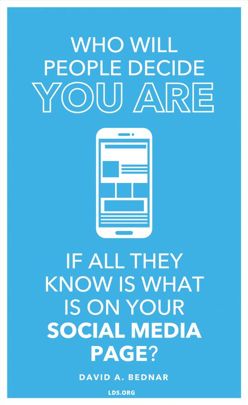 A white smartphone icon combined with the quote, “Who will people decide you are if all they know is what is on your social media?”