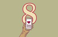 numeral 8 with hand holding a cell phone