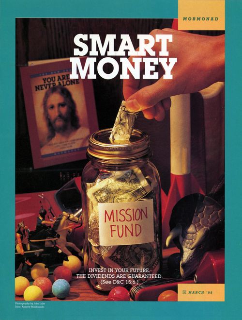 A conceptual photograph showing a hand placing money in a jar marked “Mission Fund,” paired with the words “Smart Money.”