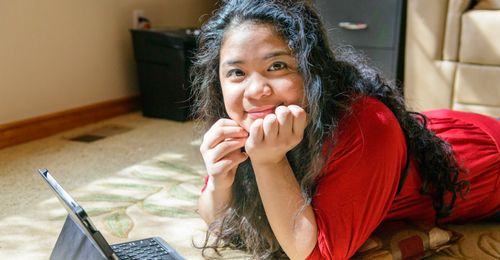 young woman with tablet