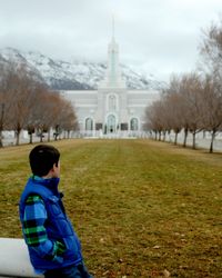 youth looking at the temple