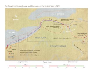 map of the New York, Pennsylvania, and Ohio area of the United States, 1831