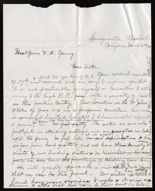 Letter from Eliza Stewart Udall to Zina D. H. Young