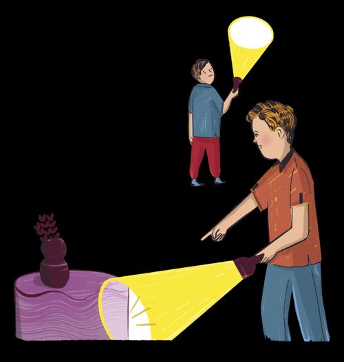 Children with flashlights