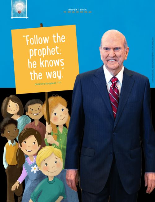 data-Poster of children walking behind President Russell M. Nelson