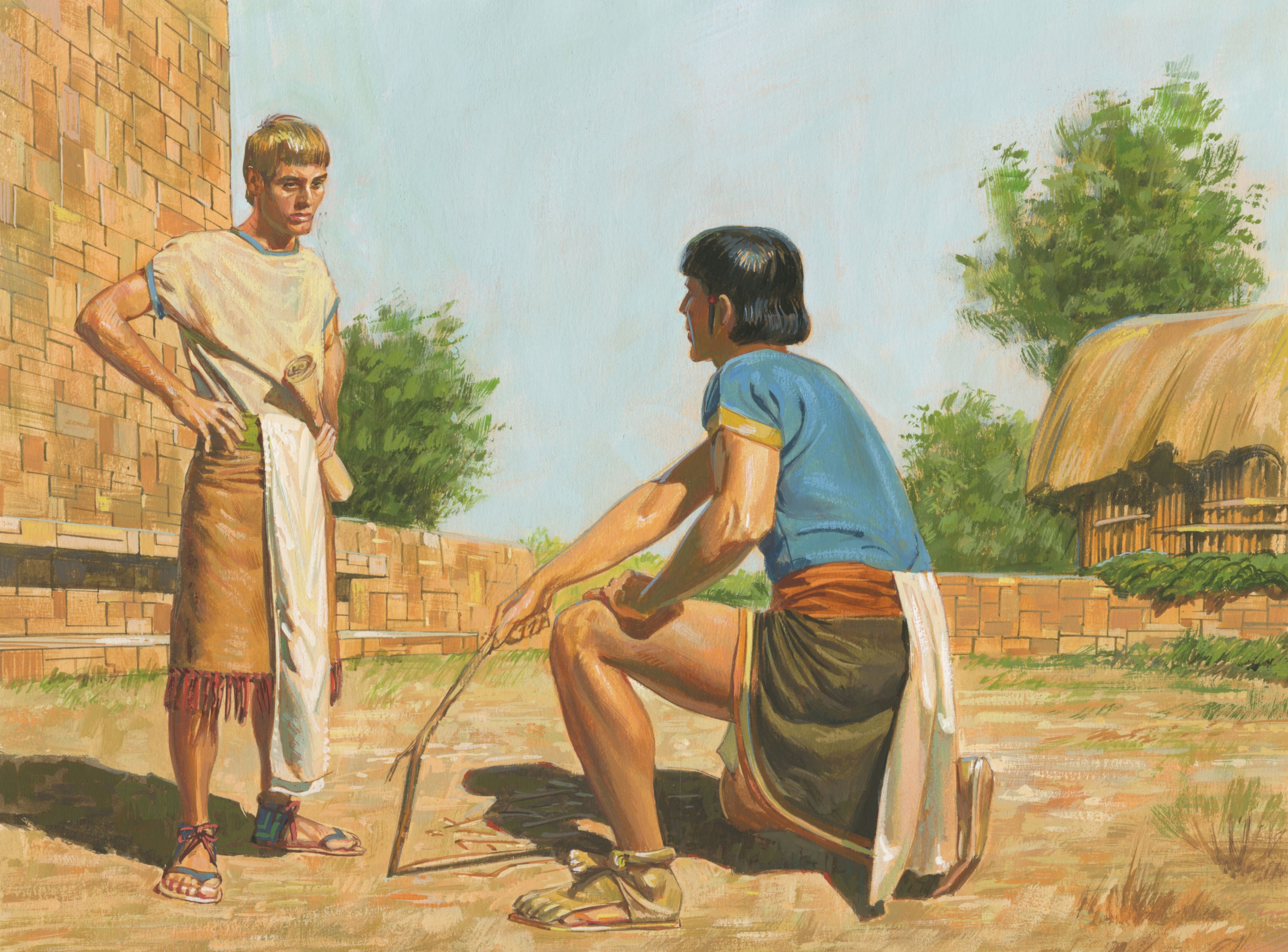 A painting by Jerry Thompson depicting Korihor admitting that he knows there is a God; Primary manual 4-35