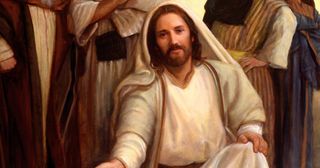 festmény Jézus Krisztusról, amint irgalmas kezet nyújt