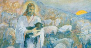 Jesus rescuing a lost lamb