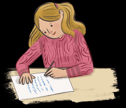 A girl writing.