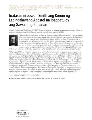 Handout: Inatasan ni Joseph Smith ang Korum ng Labindalawang Apostol na Ipagpatuloy ang Gawain ng Kaharian