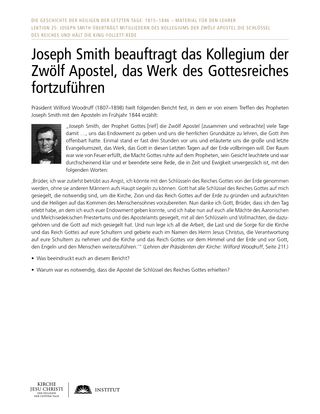 Arbeitsblatt: Joseph Smith beauftragt das Kollegium der Zwölf Apostel, das Werk des Gottesreiches fortzuführen