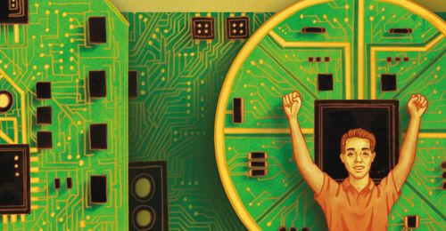 circuit board and young man