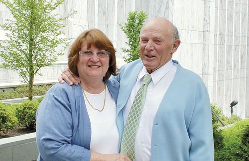 The Hyatts in front of the Portland Oregon Temple