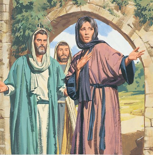 Mary Magdalene talking to Apostles