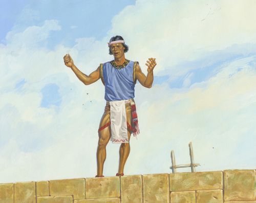 Samuel preaching from wall