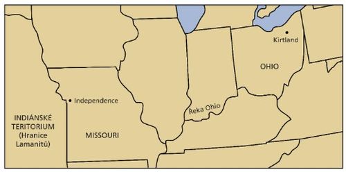 mapa území od Independence po Kirtland