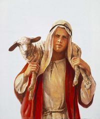 youth carrying a lamb