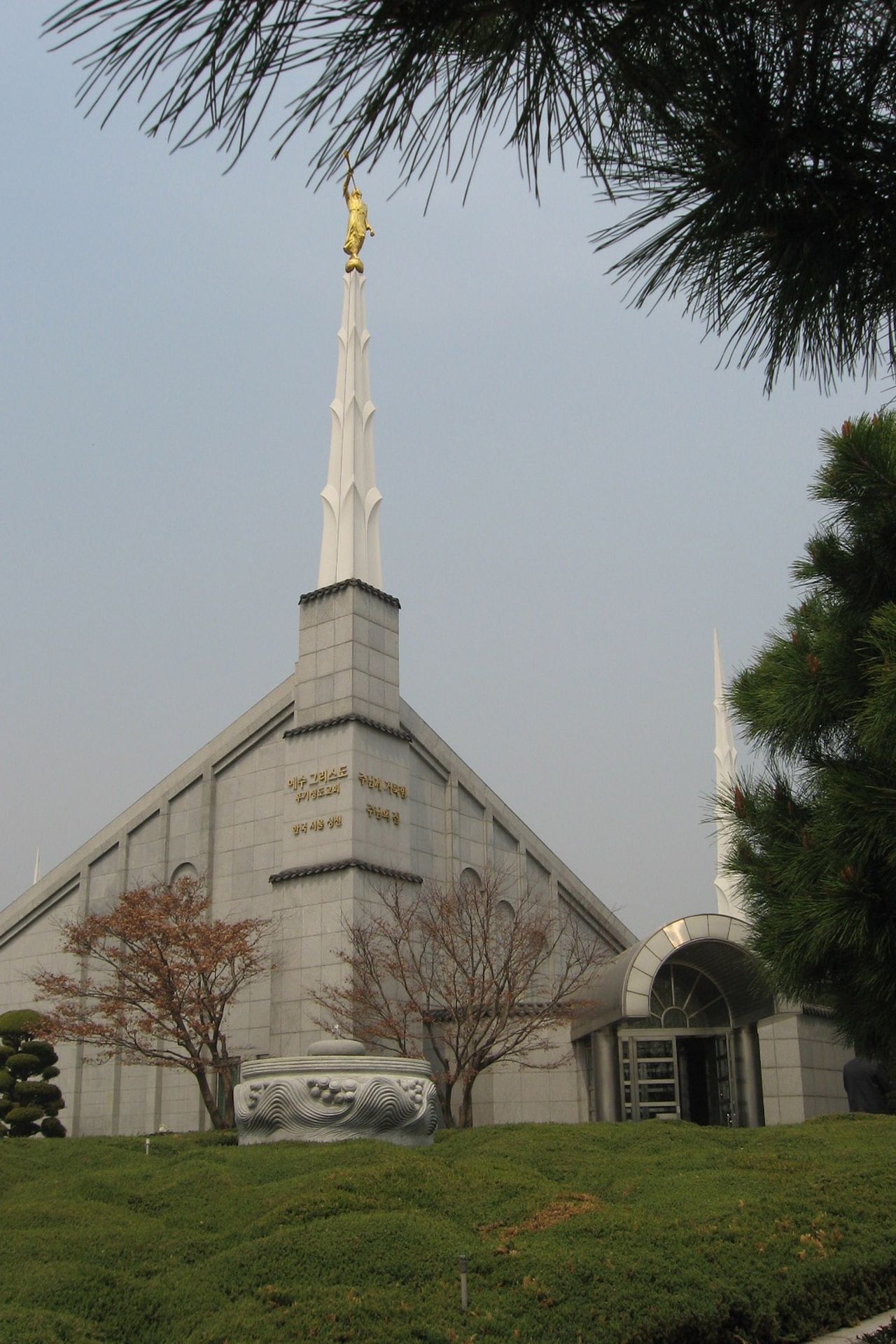 The Seoul Korea Temple during a storm, including the entrance and scenery.