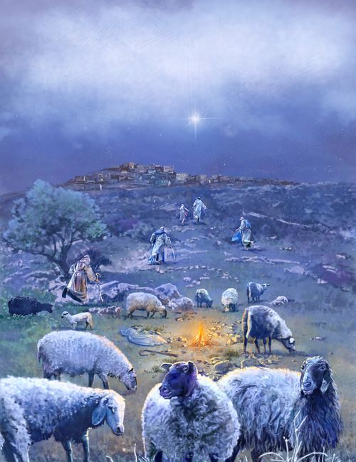 shepherds running toward Bethlehem