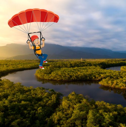 Paolo skydiving above the Congo River