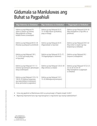 handout, Gidumala sa Manluluwas ang Buhat sa Pagpahiuli