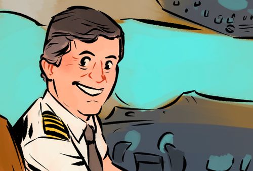 Dieter as a pilot flying a plane