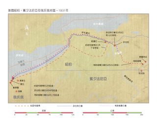 地圖：美國紐約州、賓夕法尼亞州，及俄亥俄州地區，1831年