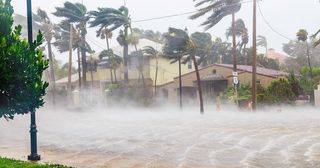 hurricane rains and wind hit a town