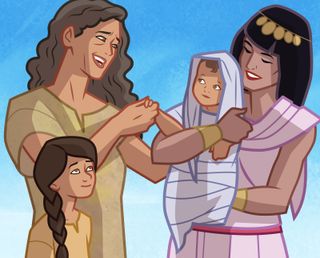 Pharoah’s daughter, Jochebed, Miriam, and baby Moses