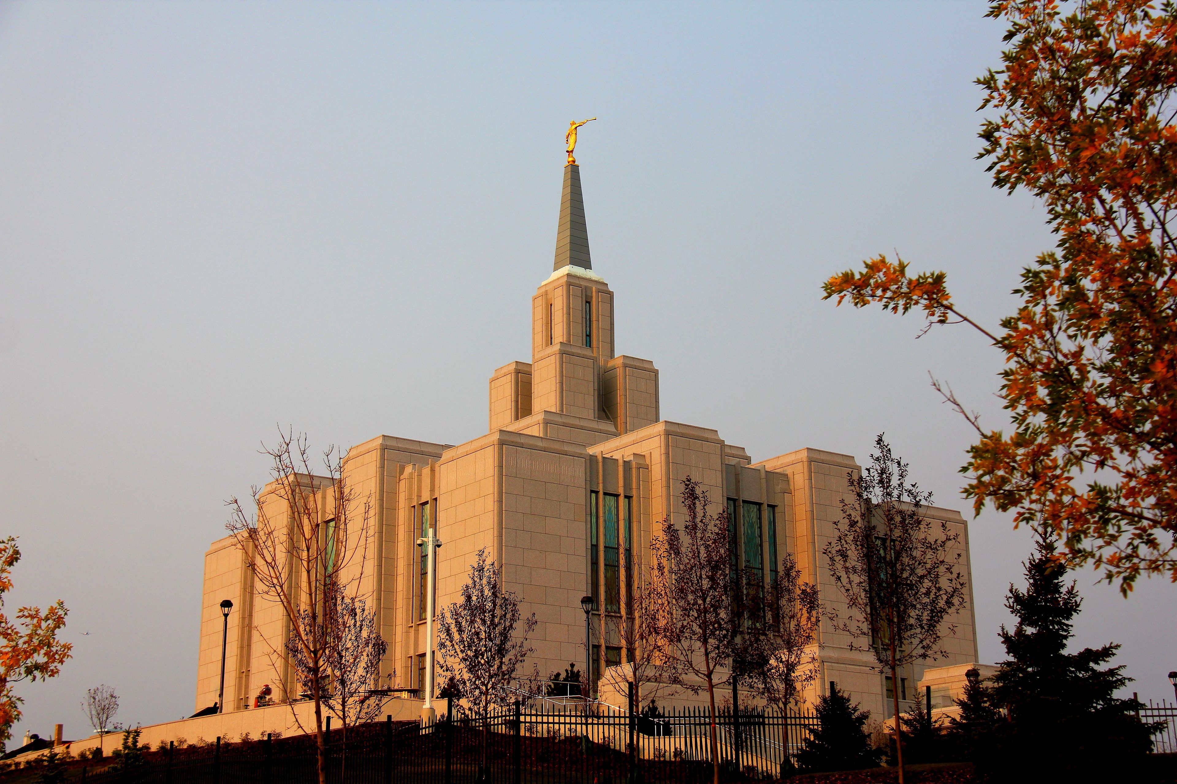 The Calgary Alberta Temple during the autumn season.