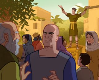 Nephi talks to a crowd of Nephites, and the people ignore him or glare at him