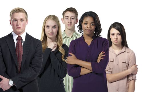 Composite of 5 individual youth looking serious or hurt.