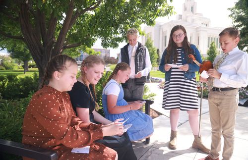 youth outside Ogden Utah Temple