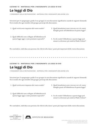 Approfondimento – Le leggi di Dio