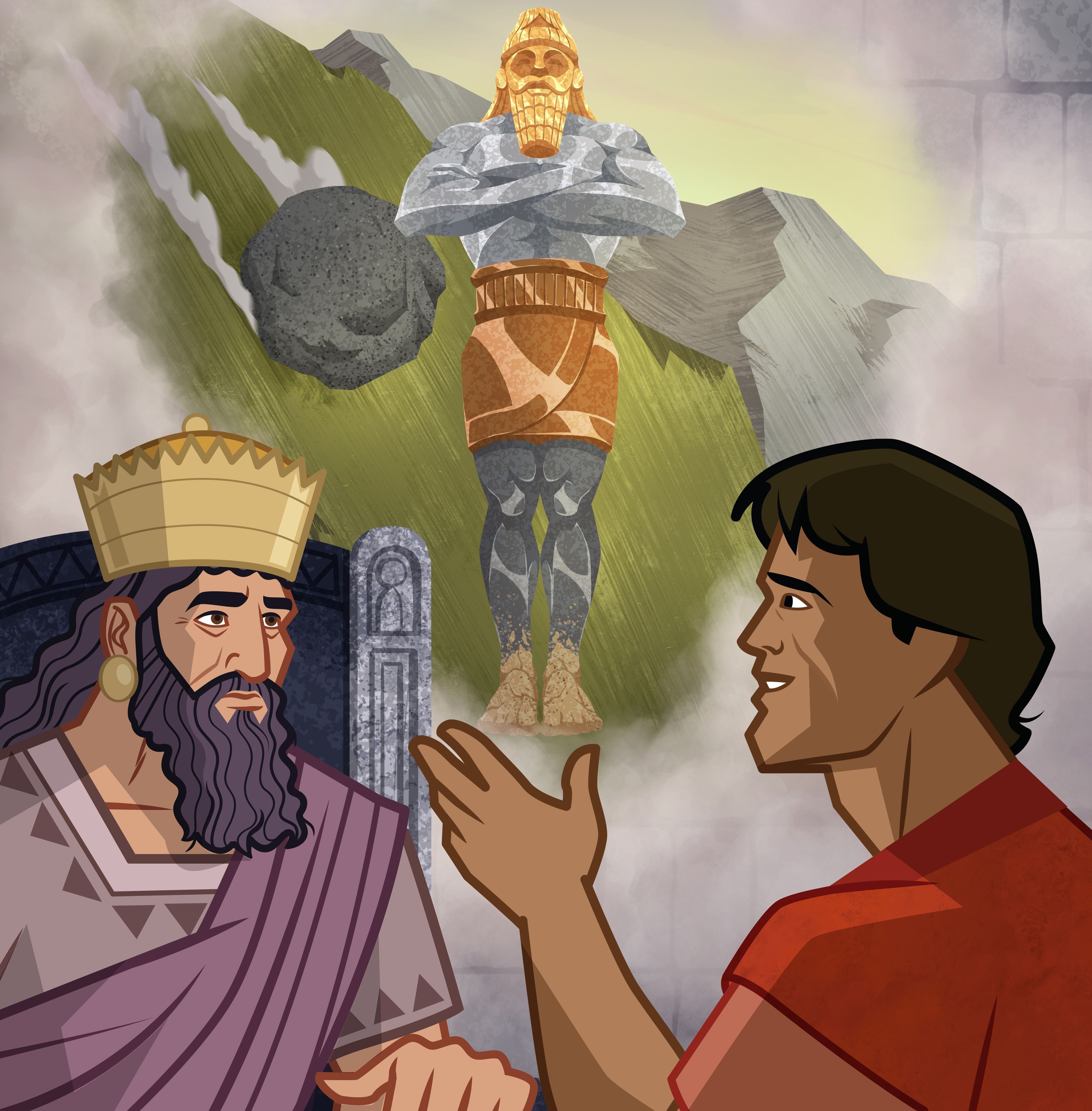 Illustration of Daniel talking to the king. Daniel 2:26–49