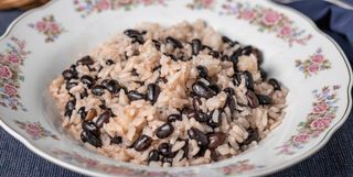 Photo of a dish of rice and black beans