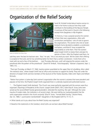 Organization of the Relief Society handout