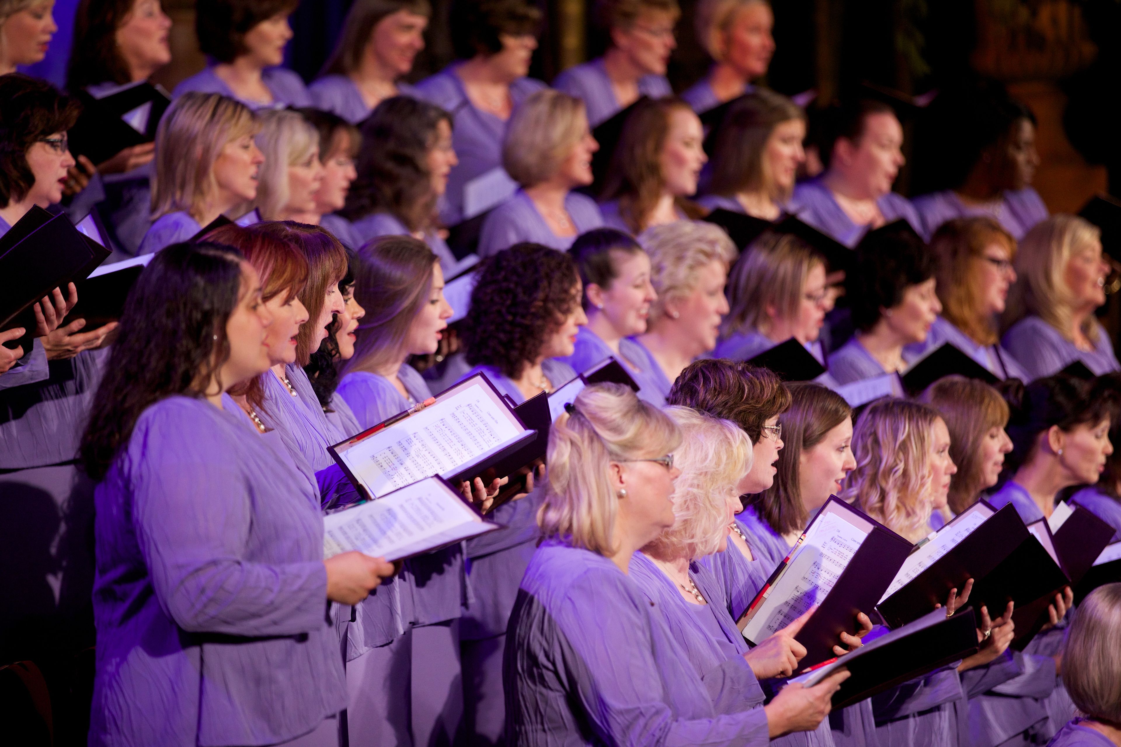 A section of the women of the Mormon Tabernacle Choir singing at the funeral of President Boyd K. Packer in July 2015.