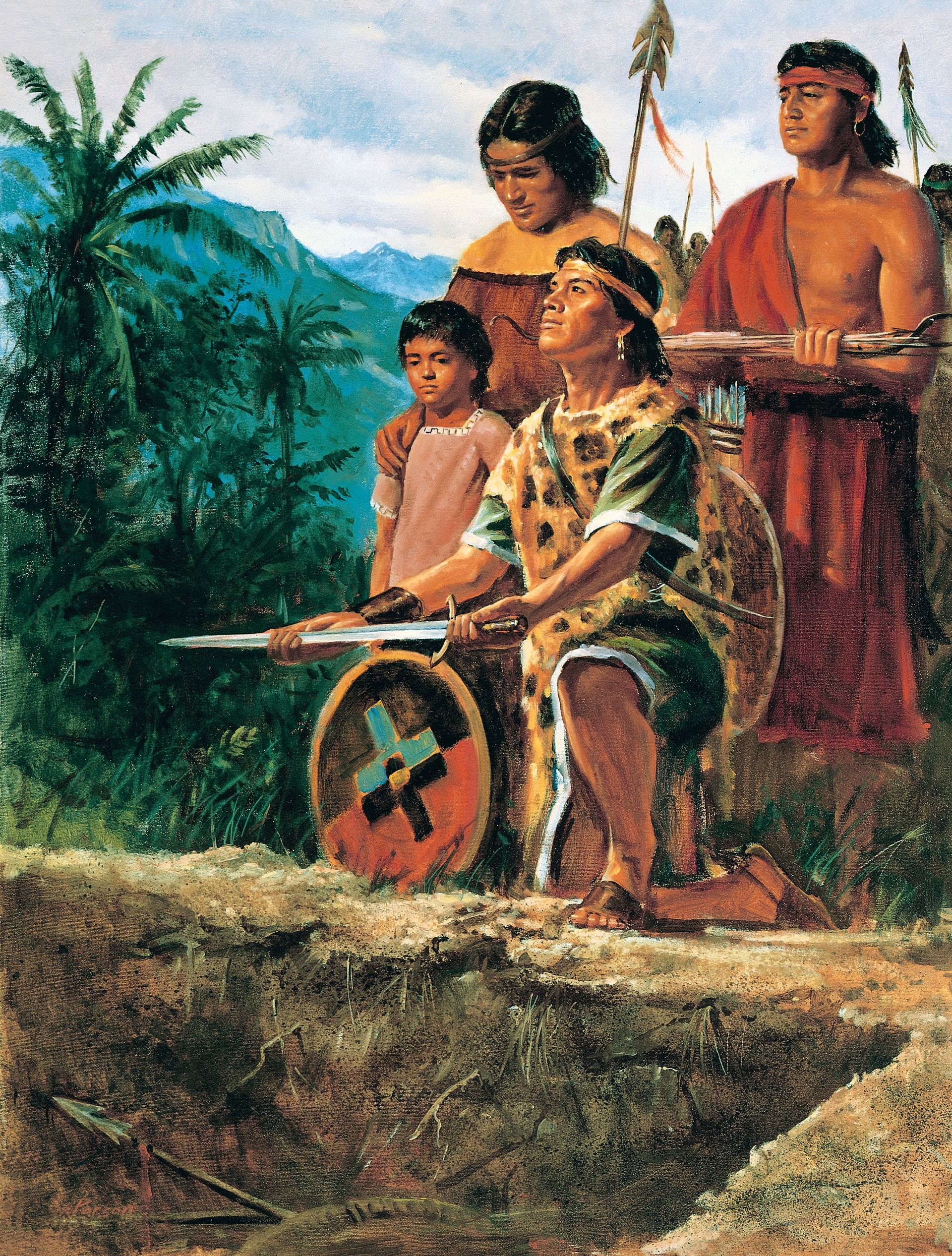 The Anti-Nephi-Lehies Burying Their Swords (62565), by Del Parson; GAK 311; Primary manual 3-54; Primary manual 4-33; Alma 24:17